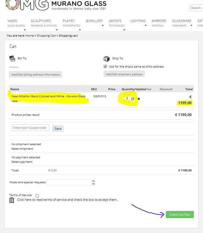 cart how to place order original murano glass