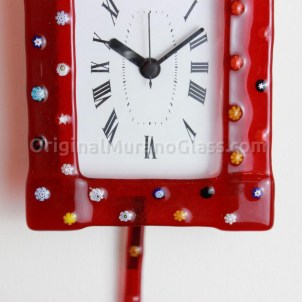 Reloj de pared con péndulo - Rojo Murrina - Vidrio de Murano original OMG