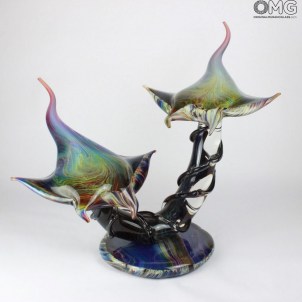Batoideas into the abyss - Ray Sculpture in chalcedony - Murano glass 