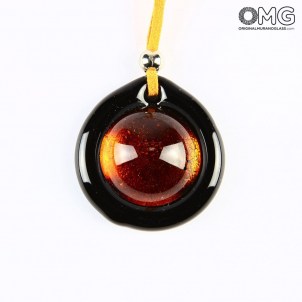 Necklace - orange circular submerged glass - Original Murano Glass OMG