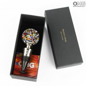Tapón redondo para botella en colores variados, de cristal de Murano original OMG® + Caja
