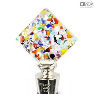 Tapón cuadrado para botella en colores variados, de cristal de Murano original OMG® + Caja