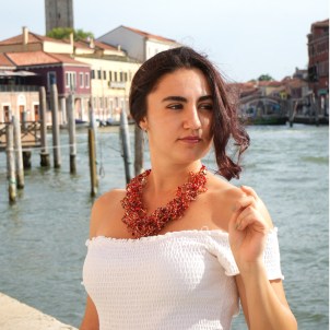 Necklace Millefili Conterie - Amar - Red & Gold - Original Murano Glass OMG