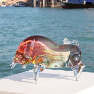 Bull - Sculpture in chalcedony - Original Murano glass OMG