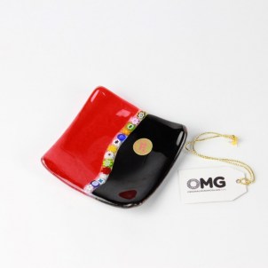 Plato cuadrado Millefiori en negro y rojo - Vidrio de Murano original
