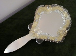 Specchio a mano Regina Veneziano da tavolo in vetro di Murano