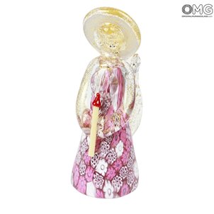 Ángel Murrina Millefiori - Rosa y dorado - Vidrio de Murano original OMG