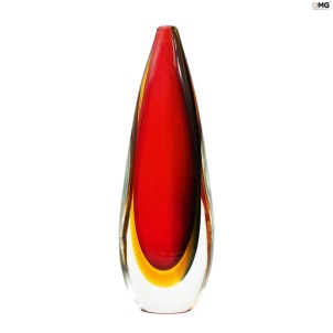 Vaso Proiettile - Rosso e Ambra Sommerso - Vetro di Murano Originale OMG