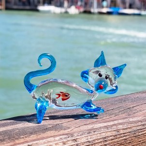 Gato con pez - Vidrio de Murano original OMG