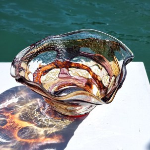 Centrotavola Ambra & Foglia Argento- Vetro di Murano Soffiato