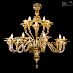 Chandelier Primiero 15 lights - Pastorale - Murano Glass - Gold 24carats