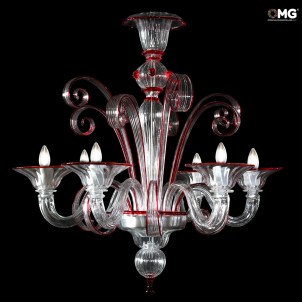 Lampadario Veneziano - Pastorale Bordo Rosso - Vetro di Murano originale