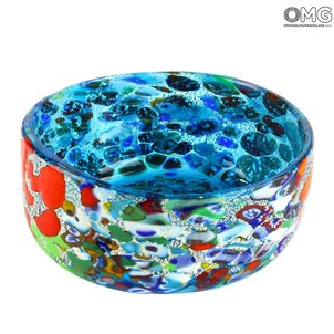 Ciotola - Azzurro e argento - vetro di Murano soffiato originale