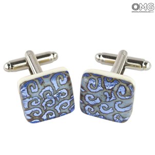 Gemelos - Azul plateado - Vidrio de Murano original OMG