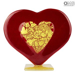 Corazón de amor - Cristal rojo con oro puro - Cristal de Murano original Omg