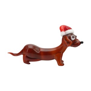 Navidad - Perro salchicha marrón - Vidrio de Murano original OMG