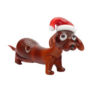 Navidad - Perro salchicha marrón - Vidrio de Murano original OMG