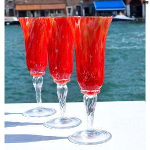 Red flute -  Set of 6 pieces colored -  original murano glass omg