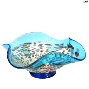 Ciotola Goccia Murrine Millefiori largo -  Vetro Soffiato - Azzurro con argento