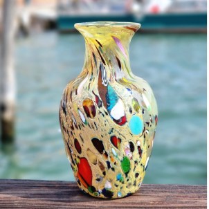 Vaso Eden Soffiato - Avorio e foglia argento - Original Murano Glass