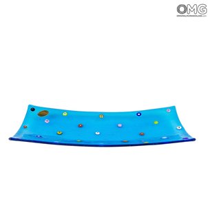 Plato rectangular Fly - Bolsillos vacíos - Millefiori azul claro - Cristal de Murano