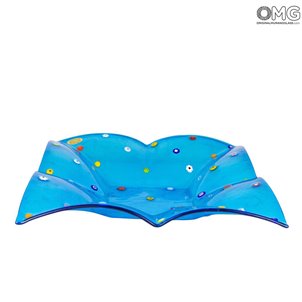 Plato cuadrado Fly - Bolsillos vacíos - Millefiori azul claro - Cristal de Murano 