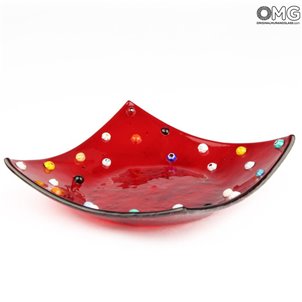 Plato cuadrado Millefiori - rojo - Vidrio de Murano original