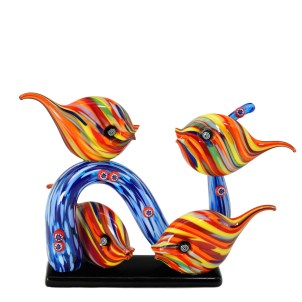 Escultura de acuario - Con peces tropicales y coral azul -  Vidrio de Murano original OMG