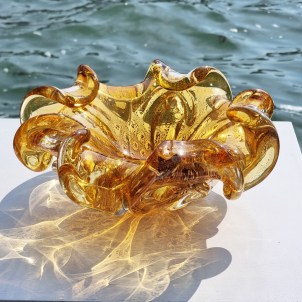 Centrotavola Fiore - Ambra  e oro - Vetro di Murano Originale OMG