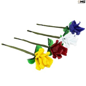 Flor de rosa - Amarilla - Vidrio de Murano original OMG