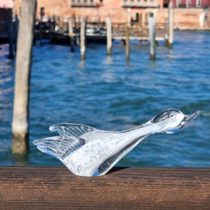 Flying duck Figurine - White Sommerso - Orginal Murano Glass OMG