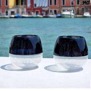 Set of 6 Drinking glasses - Twisted - black - Original Murano Glass