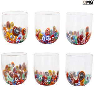 6 Millefiori wide Drinking glasses - Goto in Murrine - Original Murano Glass OMG