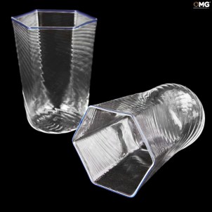 Juego de 6 vasos - línea azul - de cristal de Murano - hexagonales - elegantes