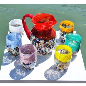 Pitcher Napoli - Red and millefiori - Original Murano Glass