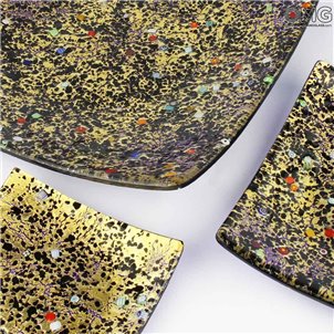 Plato cuadrado «Empty pockets» —dorado sobre azul— Redentore Murrina