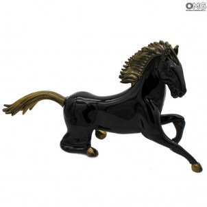 Exclusive Black Horse Sculpture with gold - Original Murano Glass 