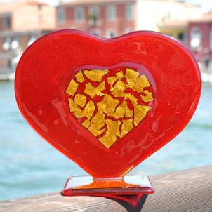 Corazón de amor - Cristal rojo con oro puro - Cristal de Murano original Omg