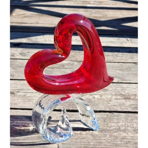 Heart on wave - Sculpture  - Original Murano Glass