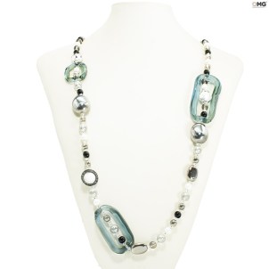 Long Necklace Riga - Light blue and Silver - Original Murano Glass OMG