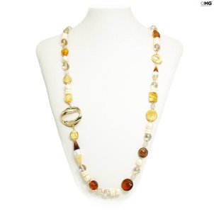 Long Necklace Shell - Amber and gold - Original Murano Glass OMG