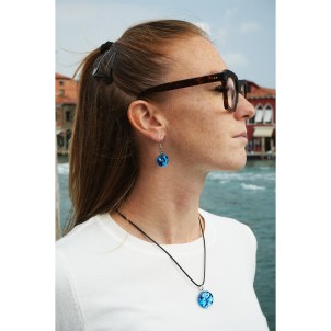 Parure Rotonda tono - celeste e argento - vetro di Murano