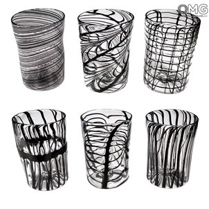 Juego de 6 vasos - Lines Nero - Vidrio de Murano auténtico