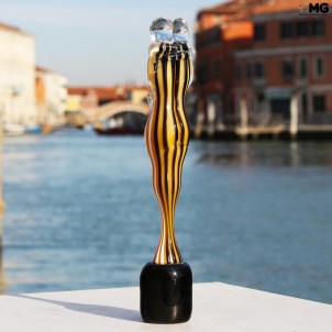 Lovers Sculpture - Orange Filigree - Murano Glass