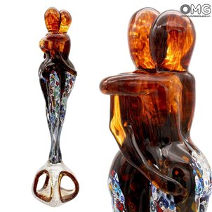Escultura de los Enamorados - Ámbar Millefiori y Plata - Vidrio de Murano original OMG