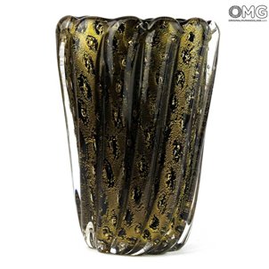 Vaso Lotus - Nero e Avventurina - Vetro di Murano Originale OMG