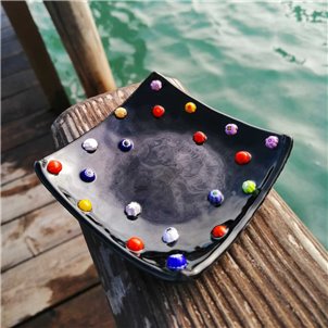 Plato cuadrado Millefiori - negro - Vidrio de Murano original