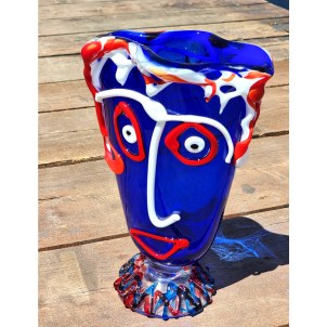 Musana - Vaso faccia Blu - Tributo a Picasso - Vetro di Murano Originale OMG