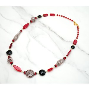 Collana perle in vetro - Rosso & neron - Vetro di Murano Originale OMG