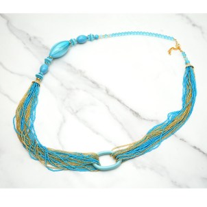 Collana Celeste & avventurina - Conterie + perle - Vetro di Murano Originale OMG